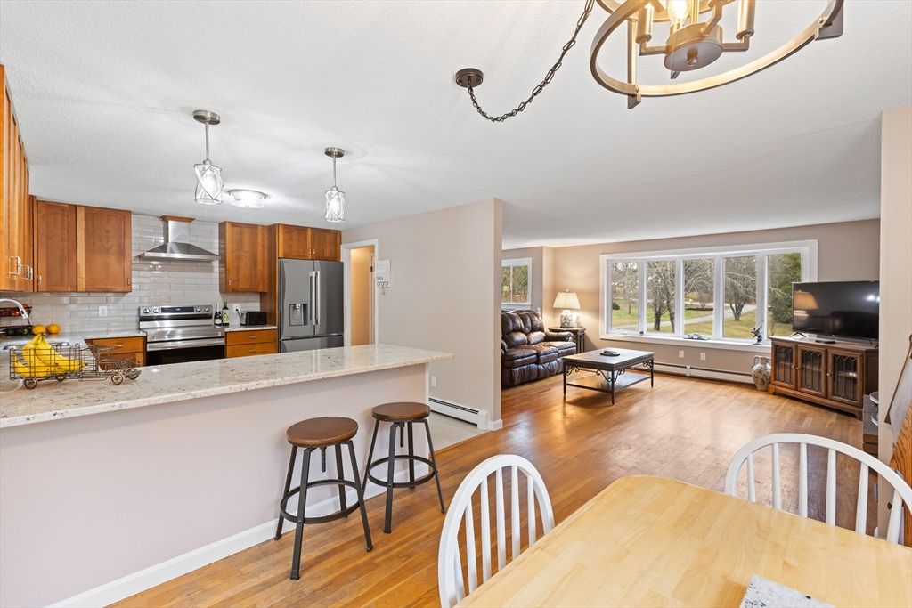 Interior, Kitchen, Living room, Pendant Lights, Stainless Steel Appliances, Wood Texture Flooring