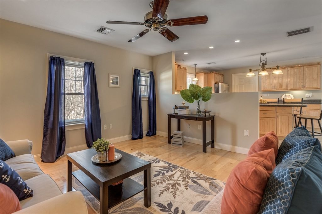 Interior, Kitchen, Living room, Pendant Lights, Recessed Lighting, Stainless Steel Appliances, Wood Texture Flooring