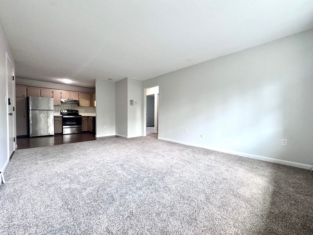 Empty room, Interior, Kitchen, Stainless Steel Appliances, Wood Texture Flooring