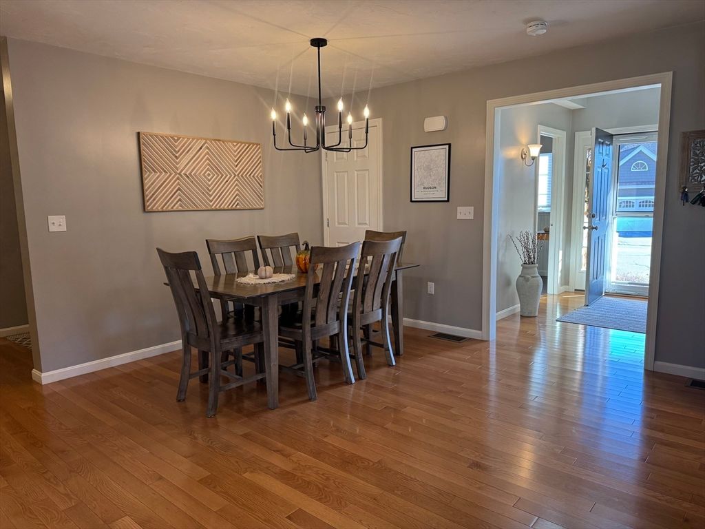 Dining room, Interior, Pendant Lights, Wood Texture Flooring