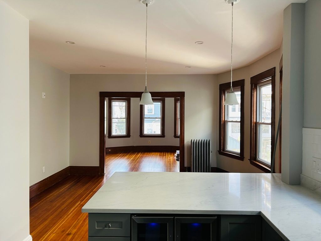 Interior, Kitchen, Pendant Lights, Recessed Lighting, Wood Texture Flooring