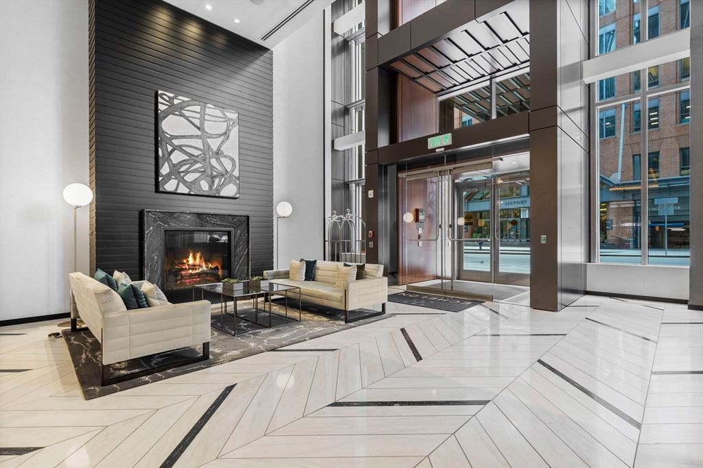 Fireplace, Interior, Living room, Marble, Recessed Lighting