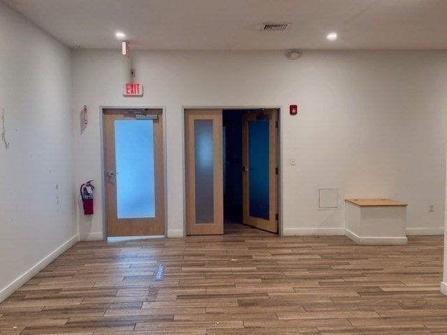 Elevator, Empty room, Interior, Recessed Lighting, Wood Texture Flooring