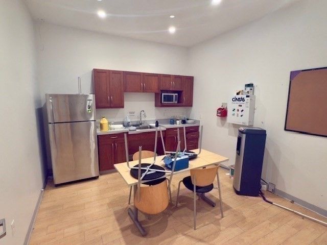 Dining room, Interior, Kitchen, Recessed Lighting, Wood Texture Flooring