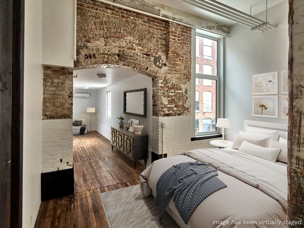 Bedroom, Interior, Stone Walls, Wood Texture Flooring