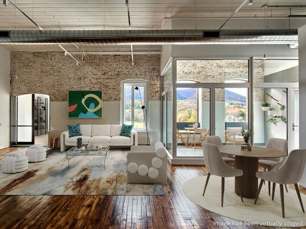 Dining room, Interior, Living room, Stone Walls, Wood Texture Flooring