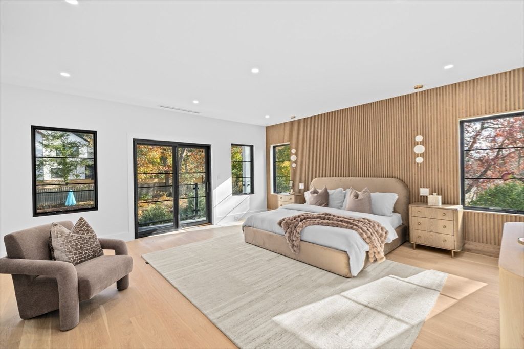 Bedroom, Interior, Recessed Lighting, Wood Texture Flooring, Wooden Walls