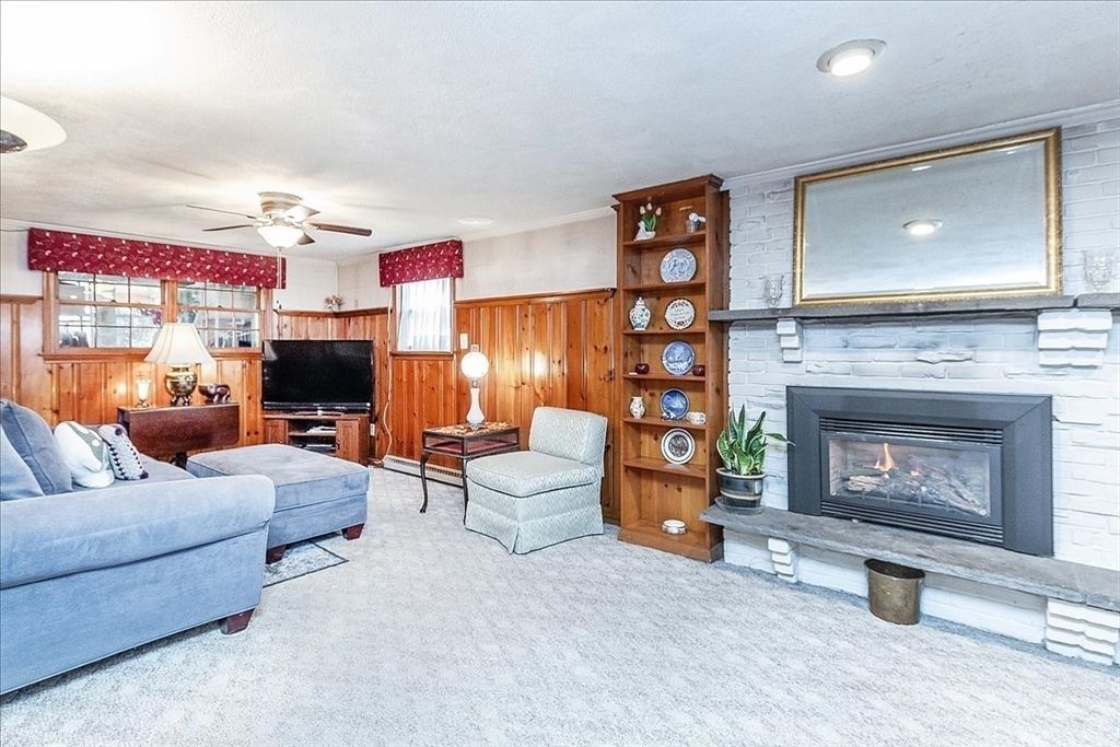 Fireplace, Interior, Living room, Recessed Lighting, Wooden Walls