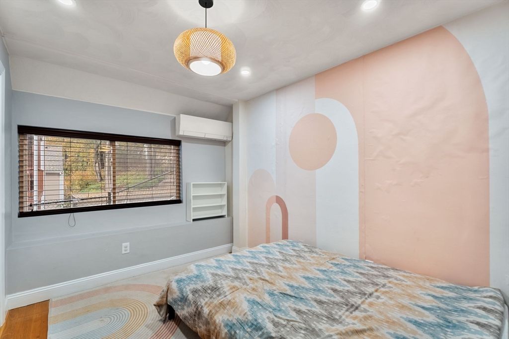 Bedroom, Interior, Pendant Lights, Recessed Lighting, Wood Texture Flooring