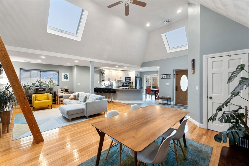 Dining room, Interior, Kitchen, Living room, Recessed Lighting, Wood Texture Flooring