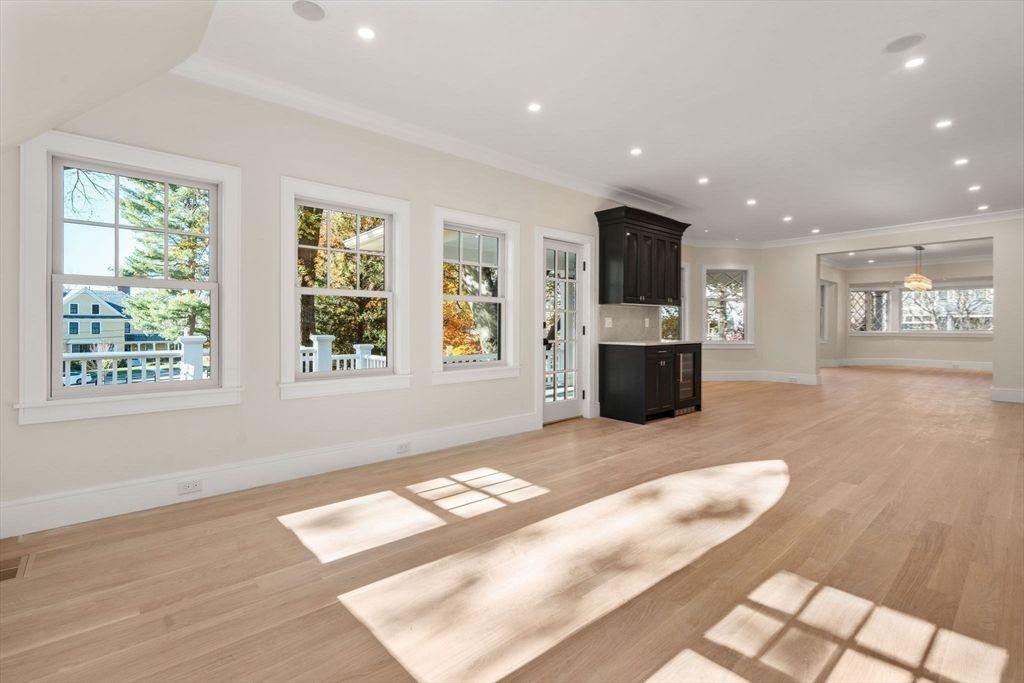 Empty room, Interior, Pendant Lights, Recessed Lighting, Wood Texture Flooring