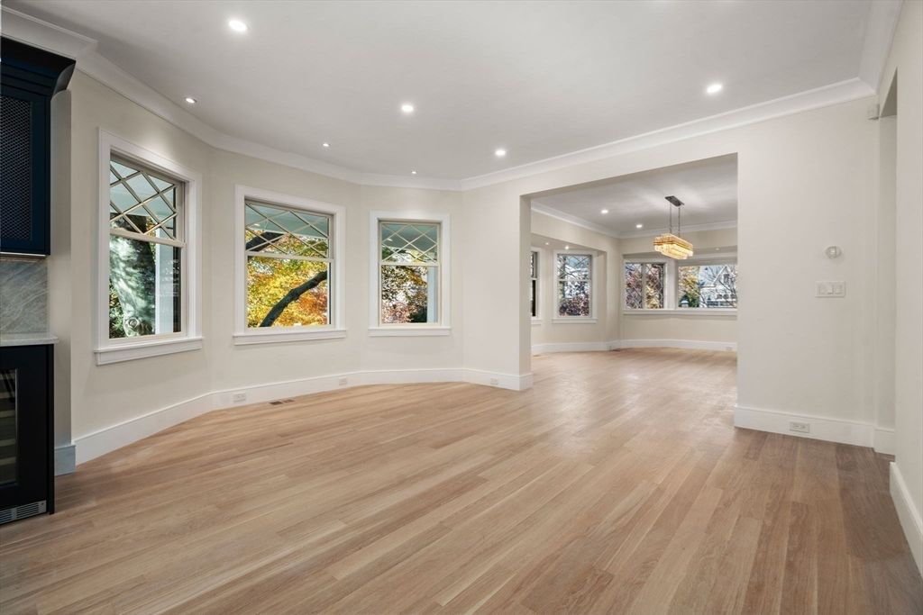 Empty room, Interior, Pendant Lights, Recessed Lighting, Wood Texture Flooring