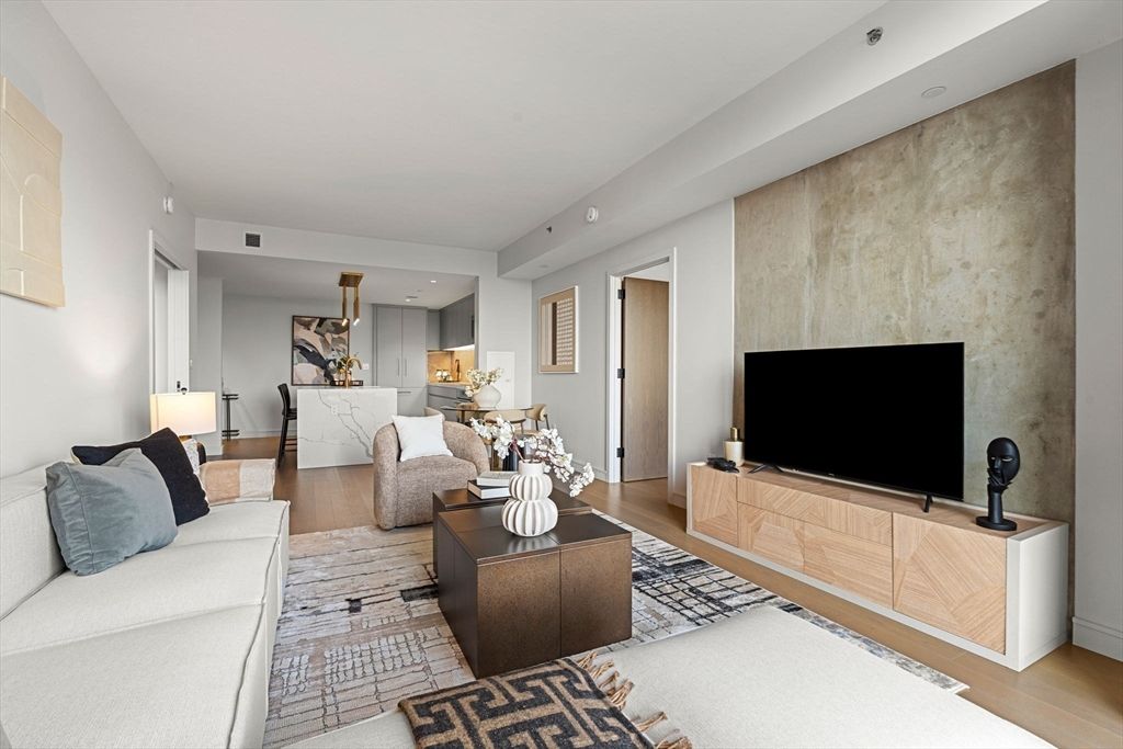 Interior, Living room, Pendant Lights, Recessed Lighting, Wood Texture Flooring