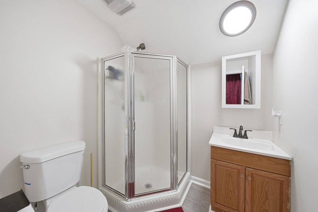 Bathroom, Glass Shower, Interior, Wood Texture Flooring