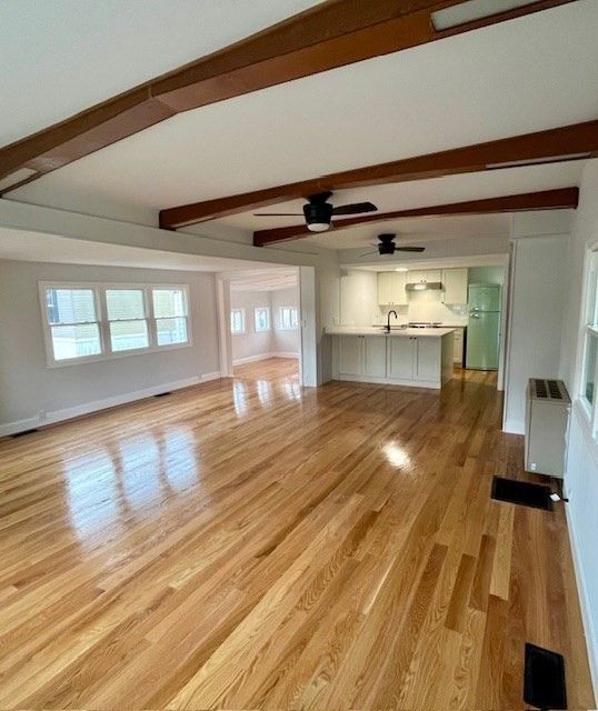 Empty room, Interior, Kitchen, Wooden Beams, Wood Texture Flooring