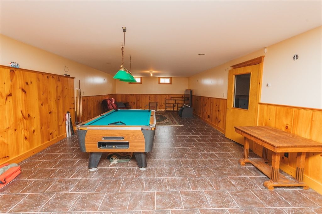 Billiard Table, Game Room, Interior, Pendant Lights, Wooden Walls