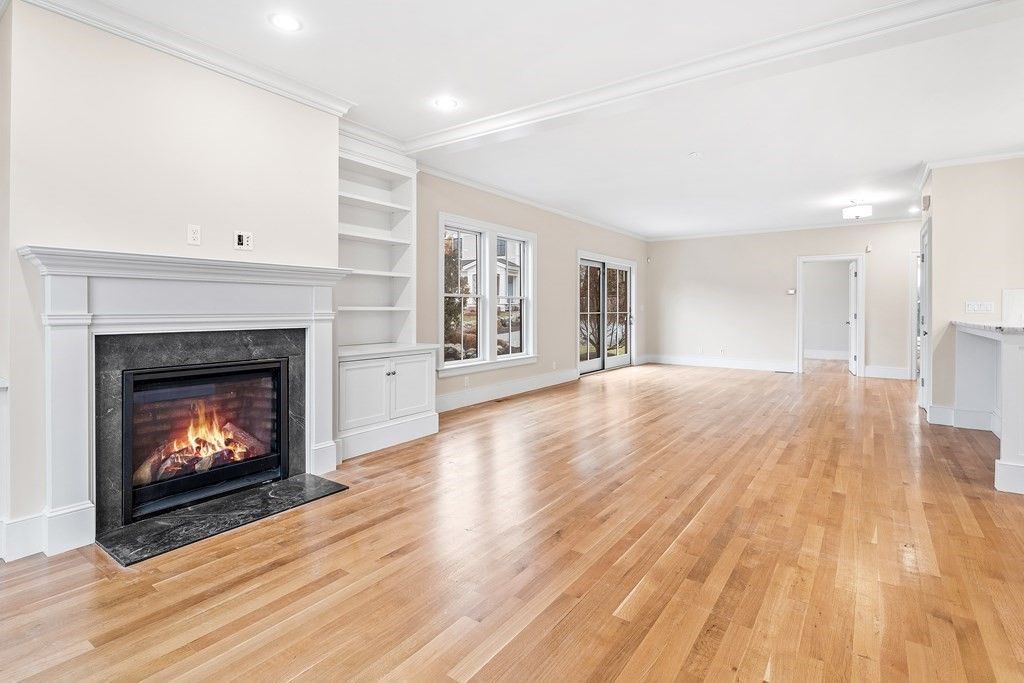 Empty room, Fireplace, Interior, Recessed Lighting, Wood Texture Flooring