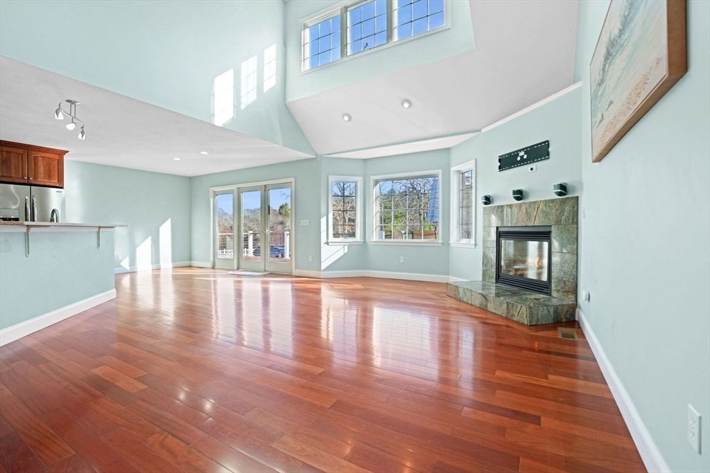 Empty room, Fireplace, Interior, Recessed Lighting, Wood Texture Flooring