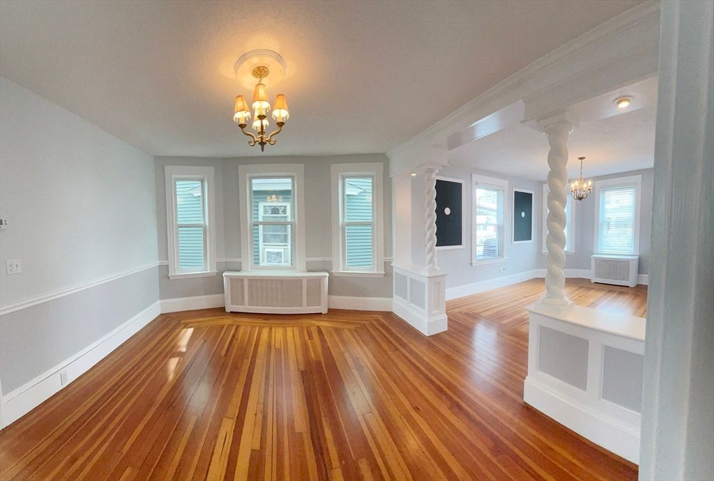 Chandelier, Empty room, Interior, Wood Texture Flooring
