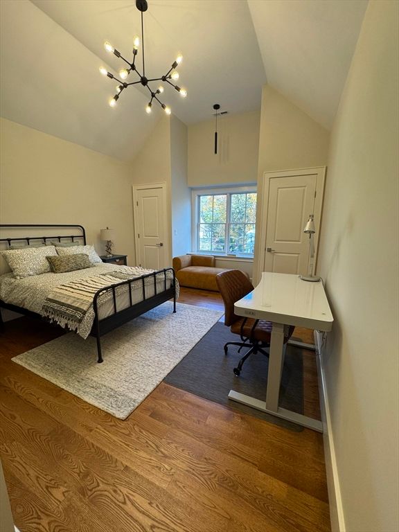 Bedroom, Interior, Pendant Lights, Wood Texture Flooring