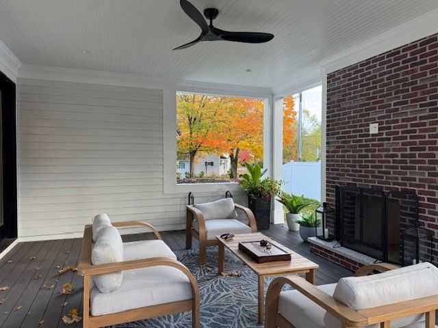 Fireplace, Interior, Living room, Stone Walls, Wood Texture Flooring