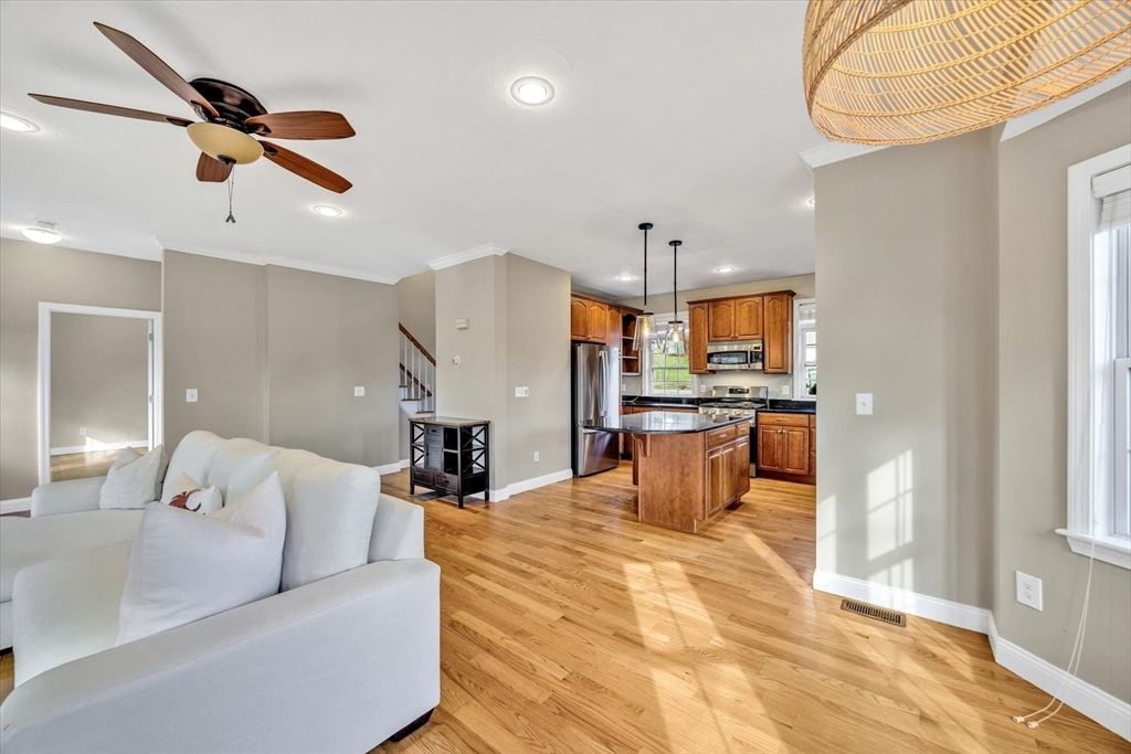 Interior, Kitchen, Living room, Pendant Lights, Recessed Lighting, Stainless Steel Appliances, Wood Texture Flooring