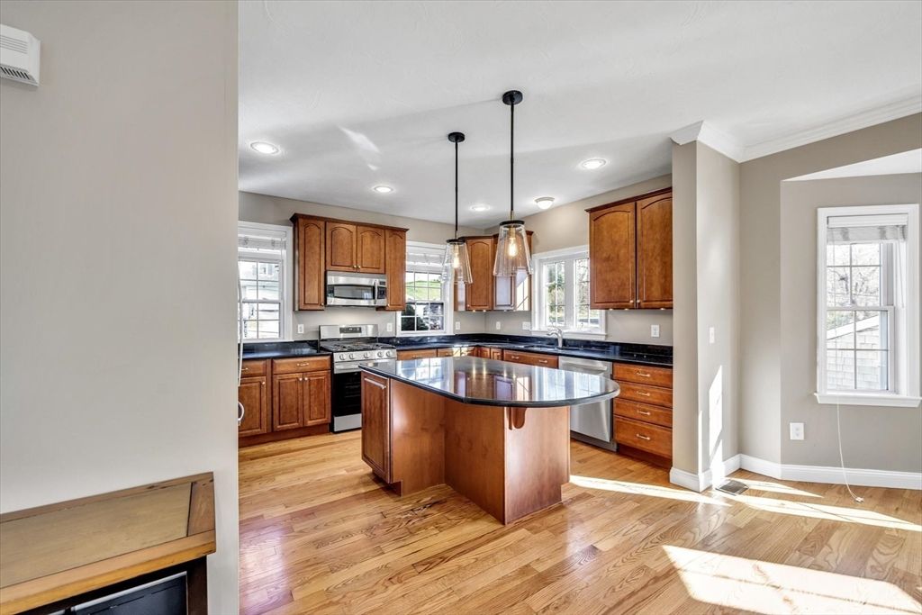 Interior, Kitchen, Pendant Lights, Recessed Lighting, Wood Texture Flooring