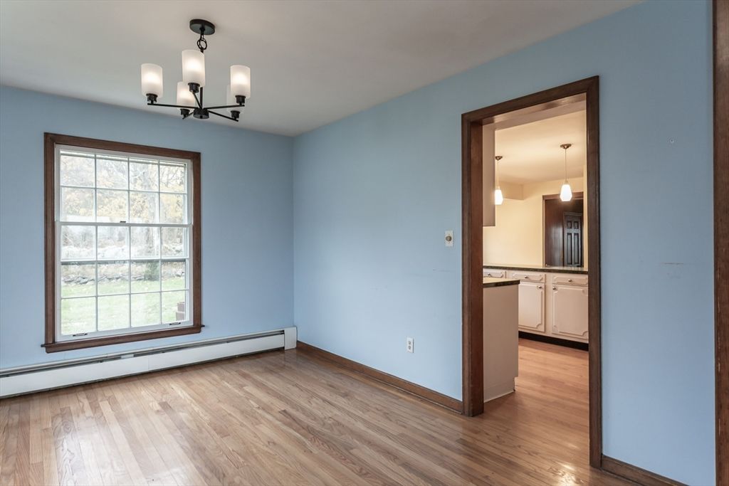 Chandelier, Empty room, Interior, Kitchen, Pendant Lights, Wood Texture Flooring