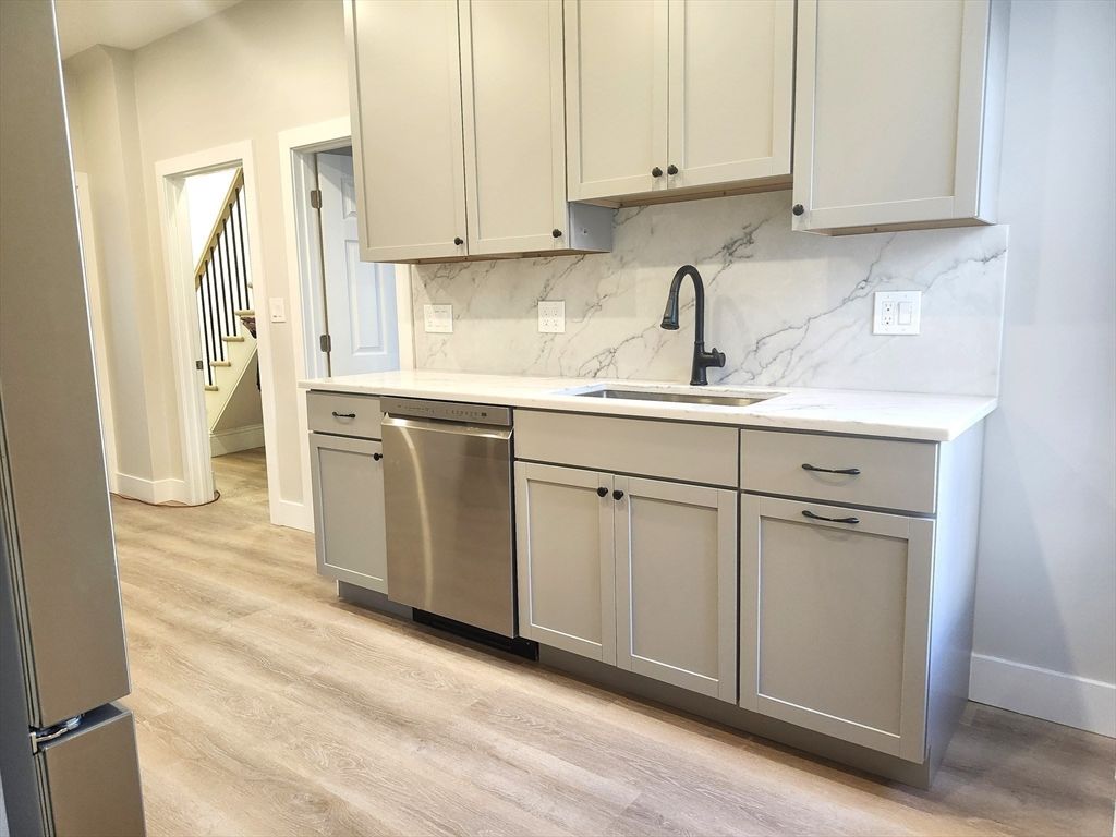 Interior, Kitchen, Marble Walls, Wood Texture Flooring