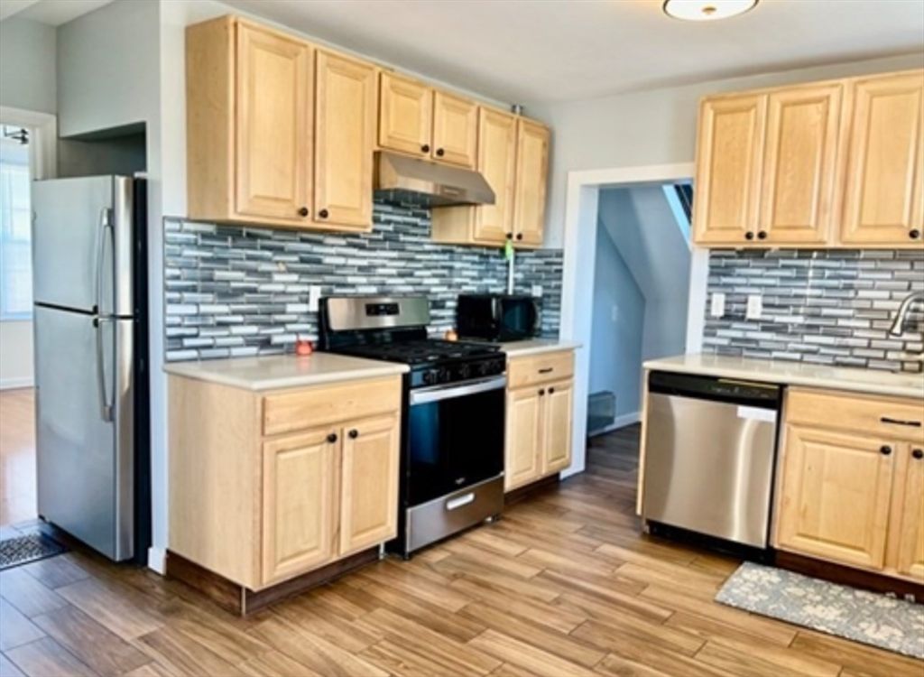 Interior, Kitchen, Stainless Steel Appliances, Wood Texture Flooring