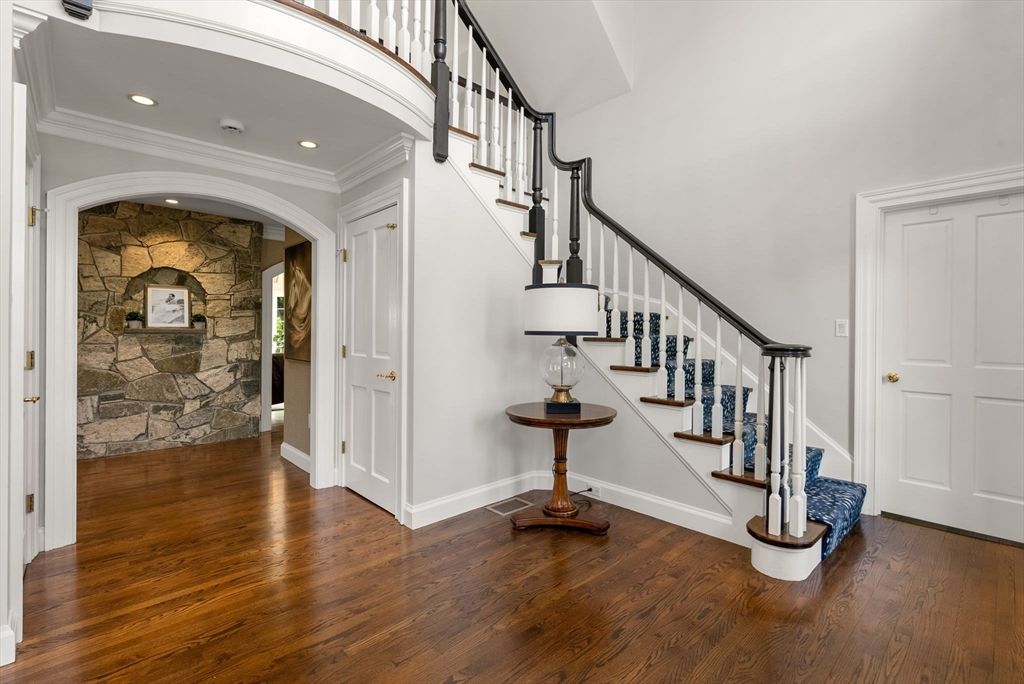 Interior, Recessed Lighting, Stone Walls, Wood Texture Flooring
