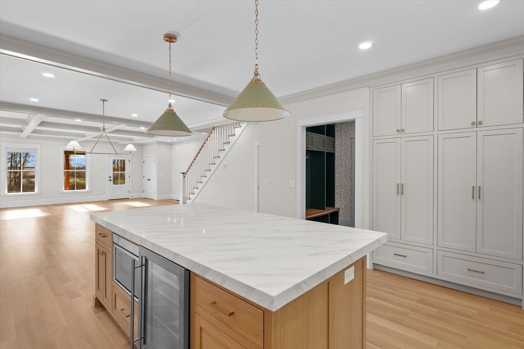 Interior, Kitchen, Pendant Lights, Recessed Lighting, Wood Texture Flooring