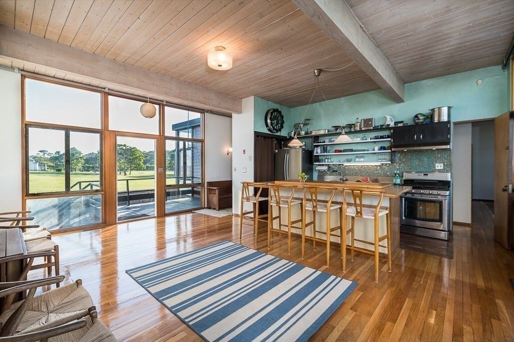 Interior, Kitchen, Pendant Lights, Stainless Steel Appliances, Wooden Beams, Wooden Ceilings, Wood Texture Flooring