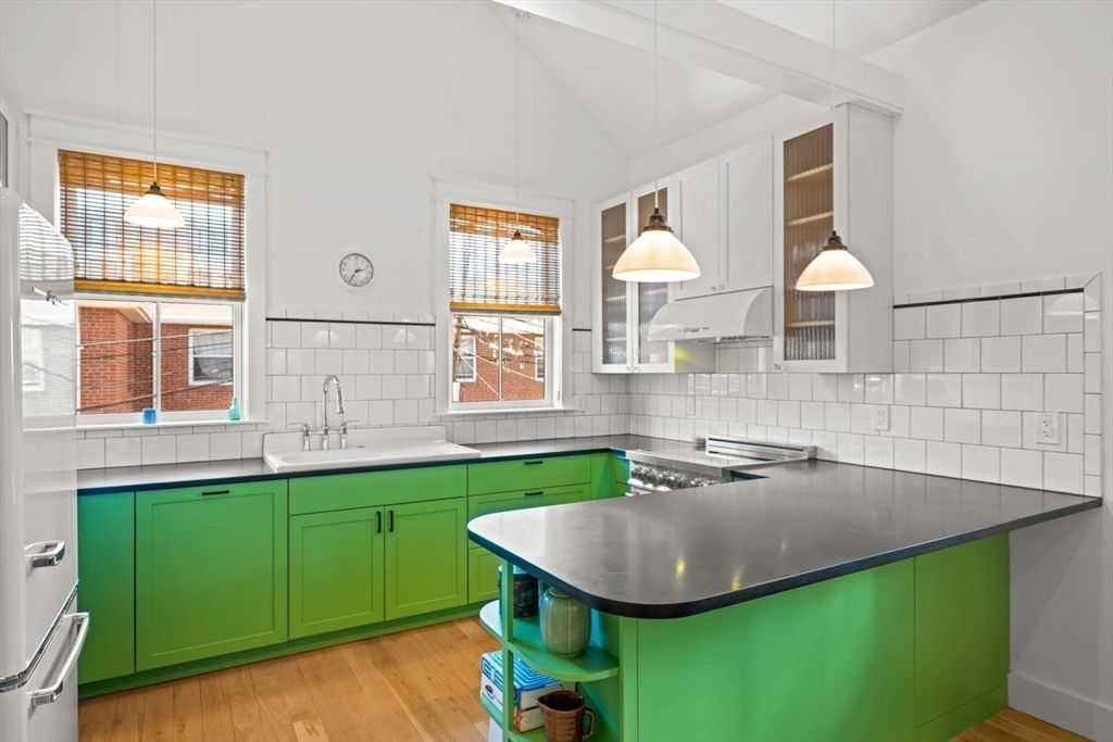 Interior, Kitchen, Pendant Lights, Stainless Steel Appliances, Wood Texture Flooring