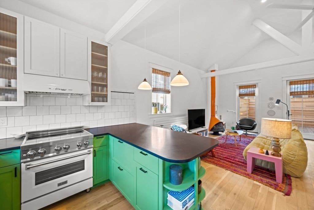 Interior, Kitchen, Pendant Lights, Stainless Steel Appliances, Wood Texture Flooring