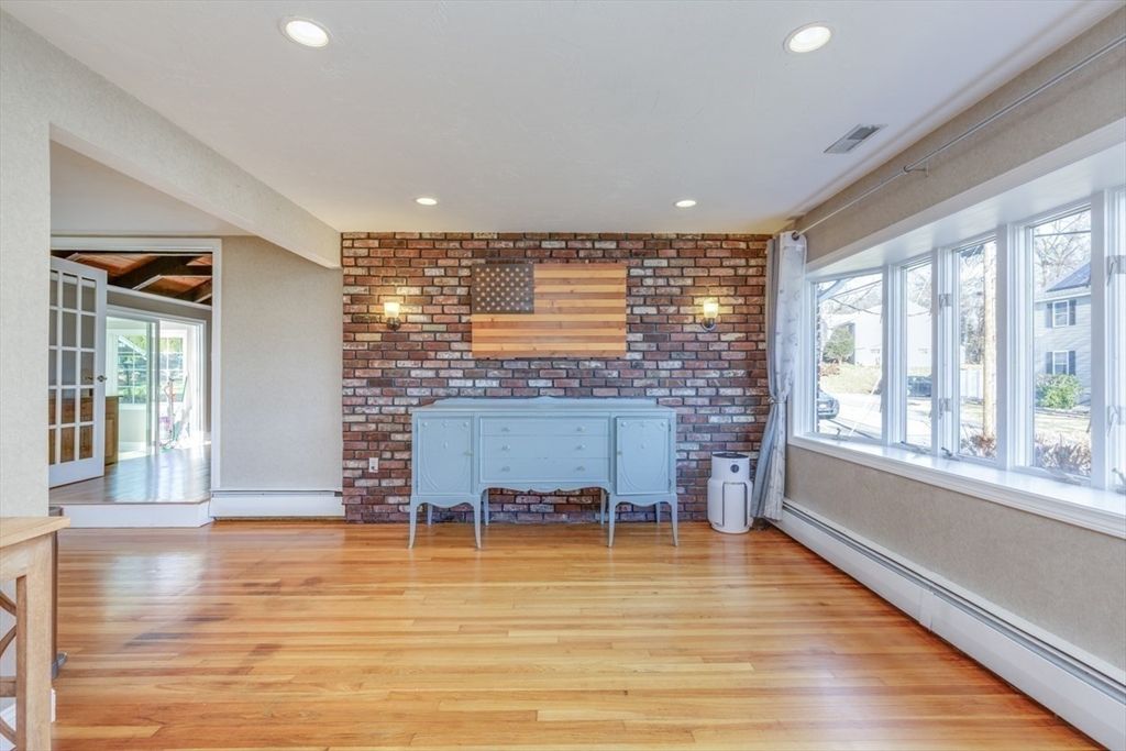Interior, Recessed Lighting, Stone Walls, Wood Texture Flooring