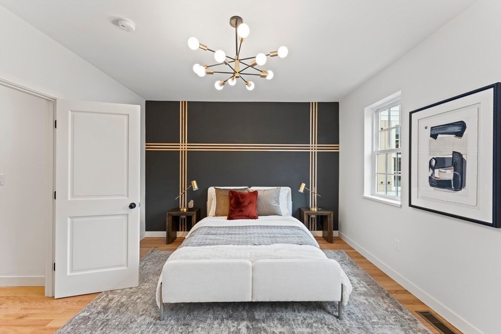 Bedroom, Interior, Pendant Lights, Wood Texture Flooring