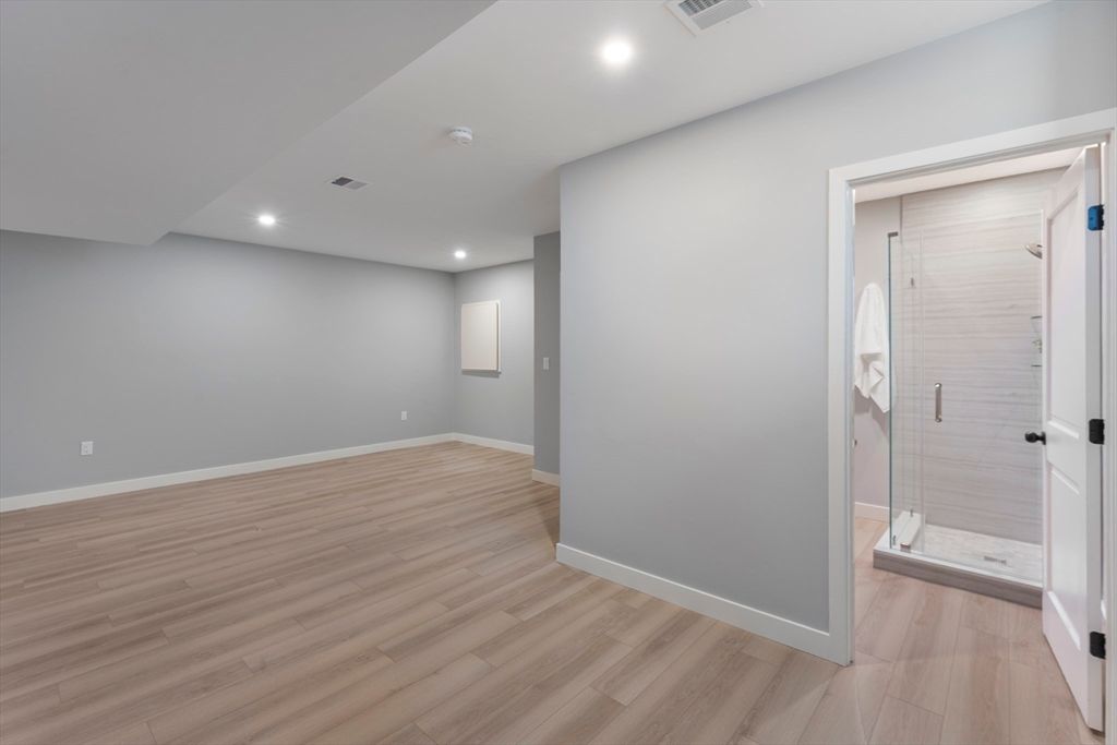 Bathroom, Empty room, Interior, Recessed Lighting, Wood Texture Flooring