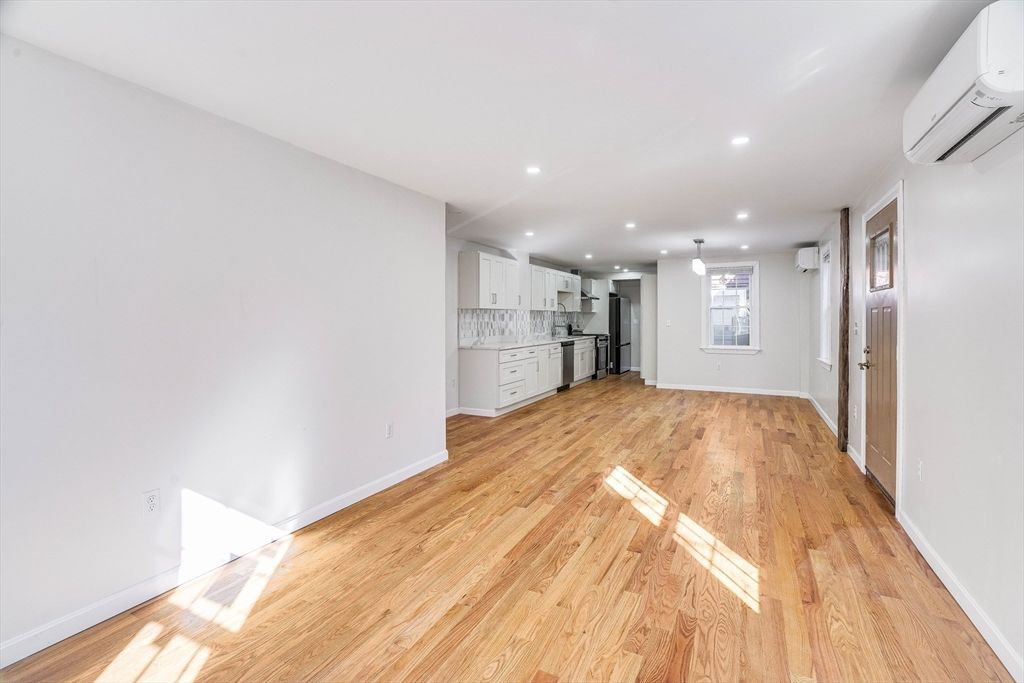 Empty room, Interior, Kitchen, Recessed Lighting, Wood Texture Flooring