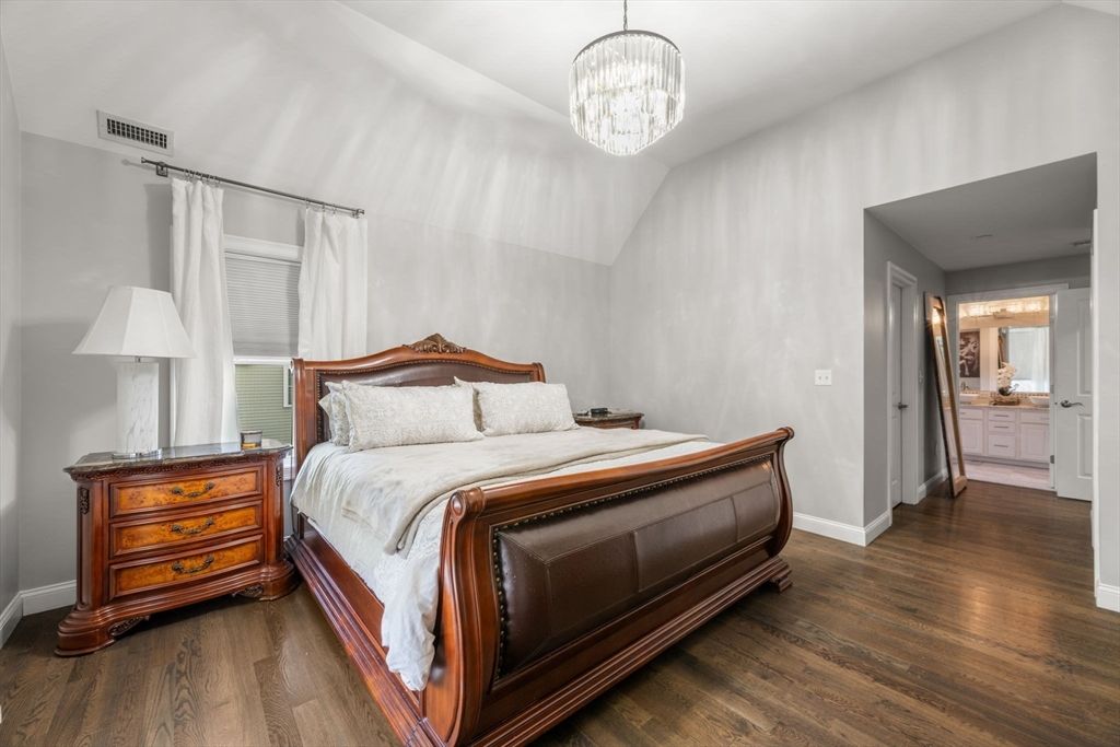 Bedroom, Chandelier, Interior, Pendant Lights, Wood Texture Flooring