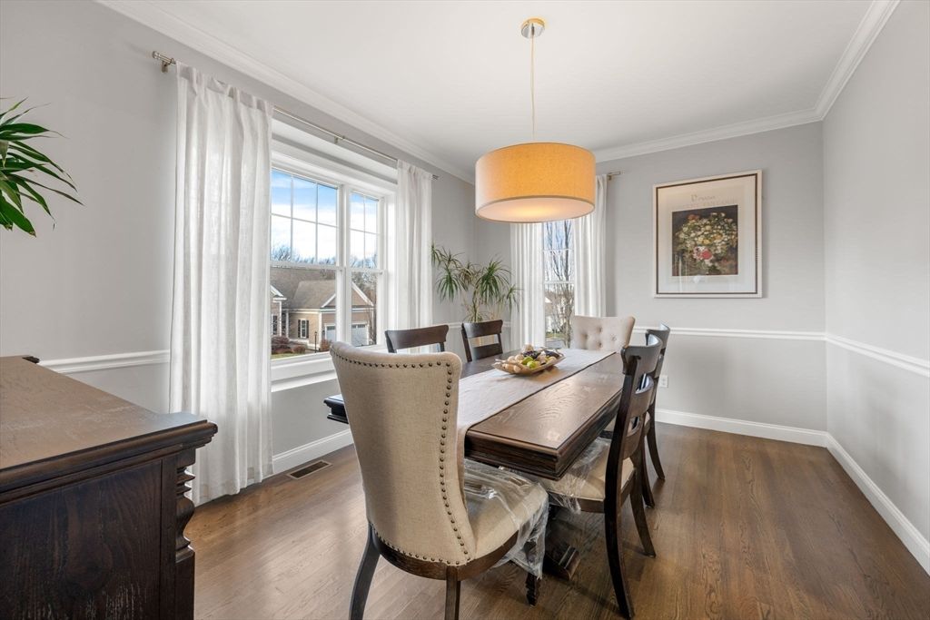 Dining room, Interior, Pendant Lights, Wood Texture Flooring
