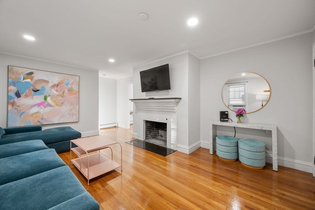 Fireplace, Interior, Recessed Lighting, Wood Texture Flooring