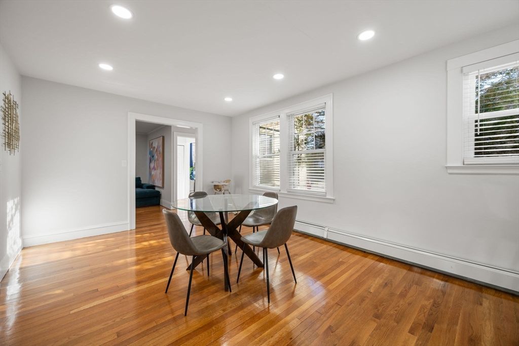 Dining room, Interior, Recessed Lighting, Wood Texture Flooring