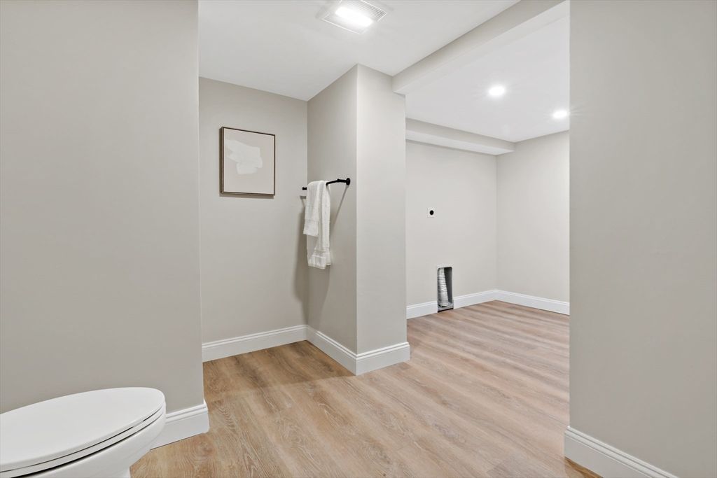 Bathroom, Empty room, Interior, Recessed Lighting, Wood Texture Flooring