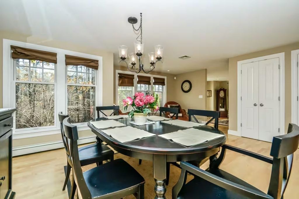 Chandelier, Dining room, Interior, Wood Texture Flooring