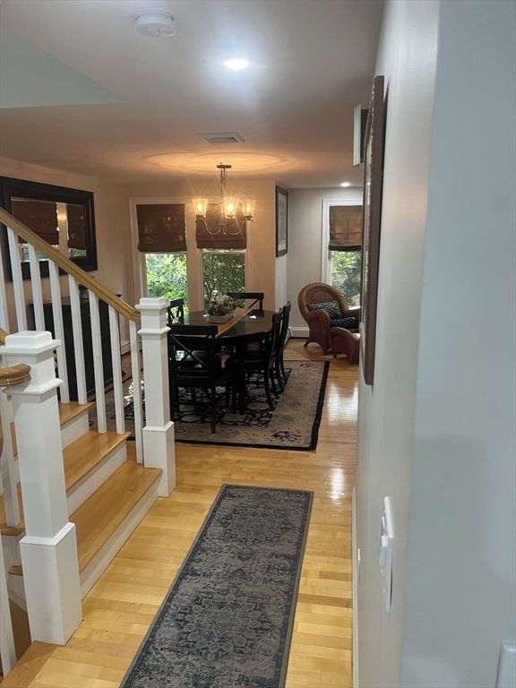 Chandelier, Dining room, Interior, Recessed Lighting, Wood Texture Flooring