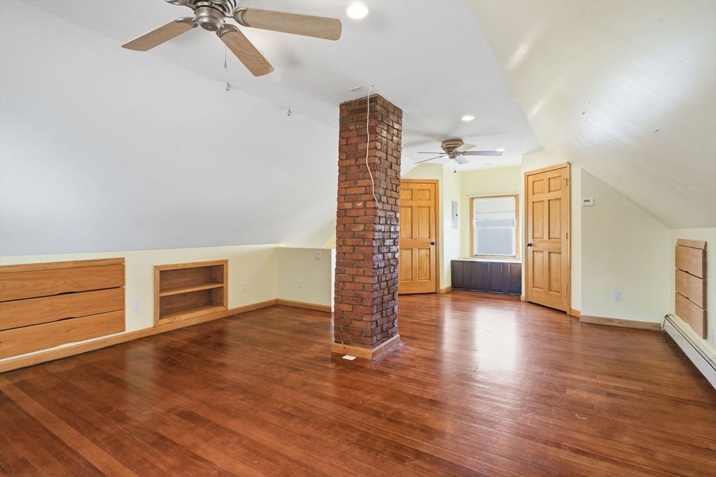 Empty room, Fireplace, Interior, Recessed Lighting, Wood Texture Flooring