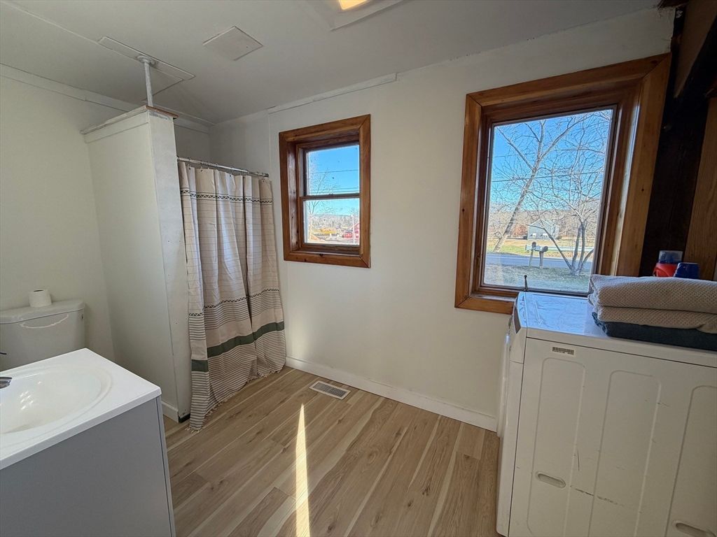 Bathroom, Interior, Washer, Wood Texture Flooring
