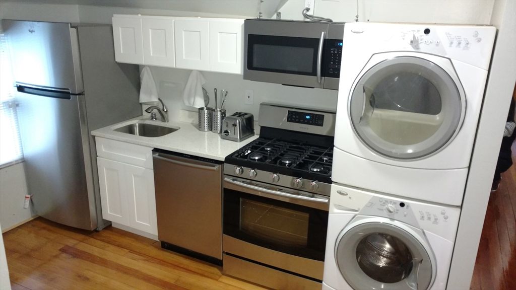 Interior, Kitchen, Stainless Steel Appliances, Washer, Wood Texture Flooring