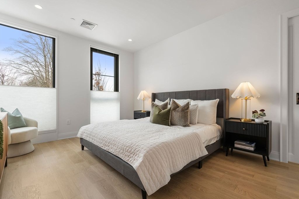 Bedroom, Interior, Recessed Lighting, Wood Texture Flooring